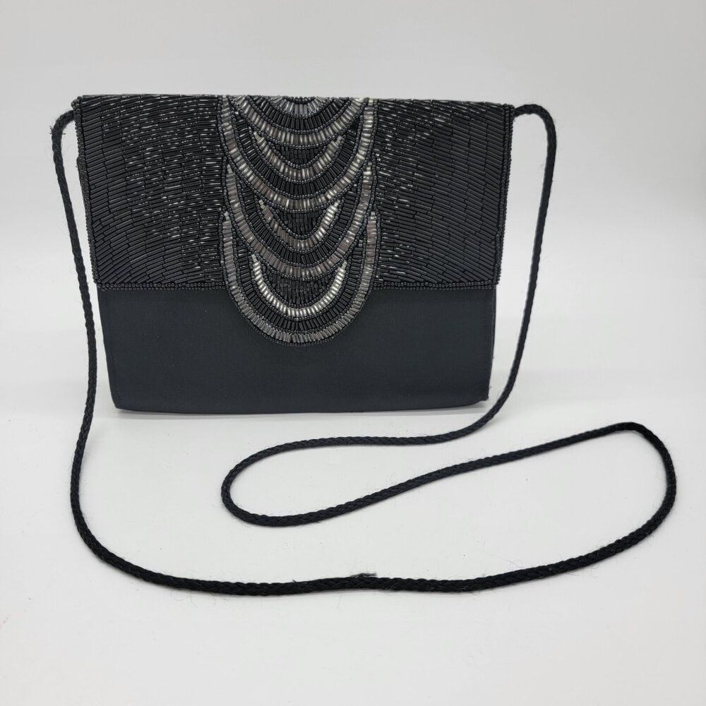 Vintage 1950's John Weitz Retro Scallop BEADED Black PURSE‎ Handbag